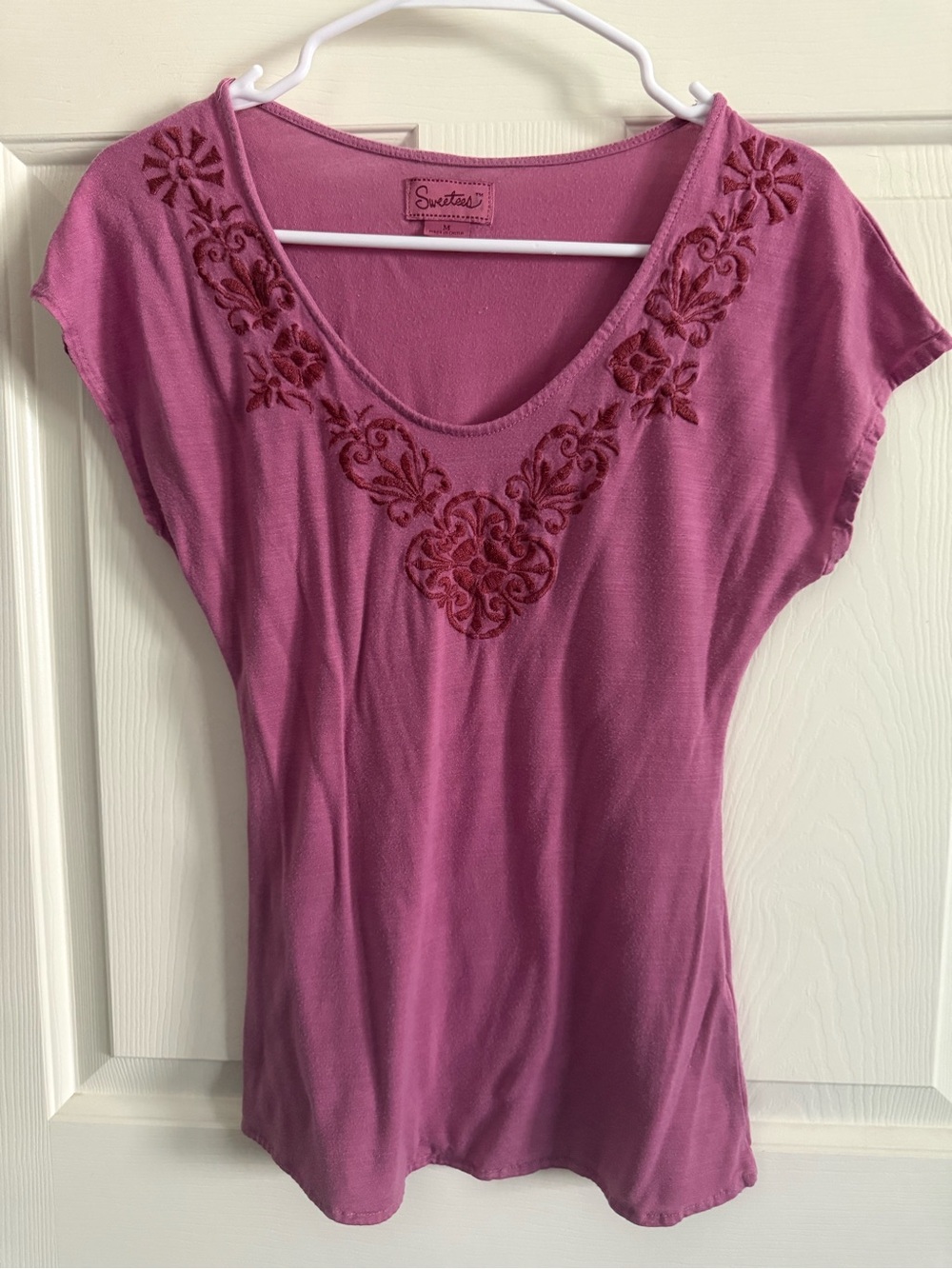 Sweetees Pink Embroidered Scoop Neck Top